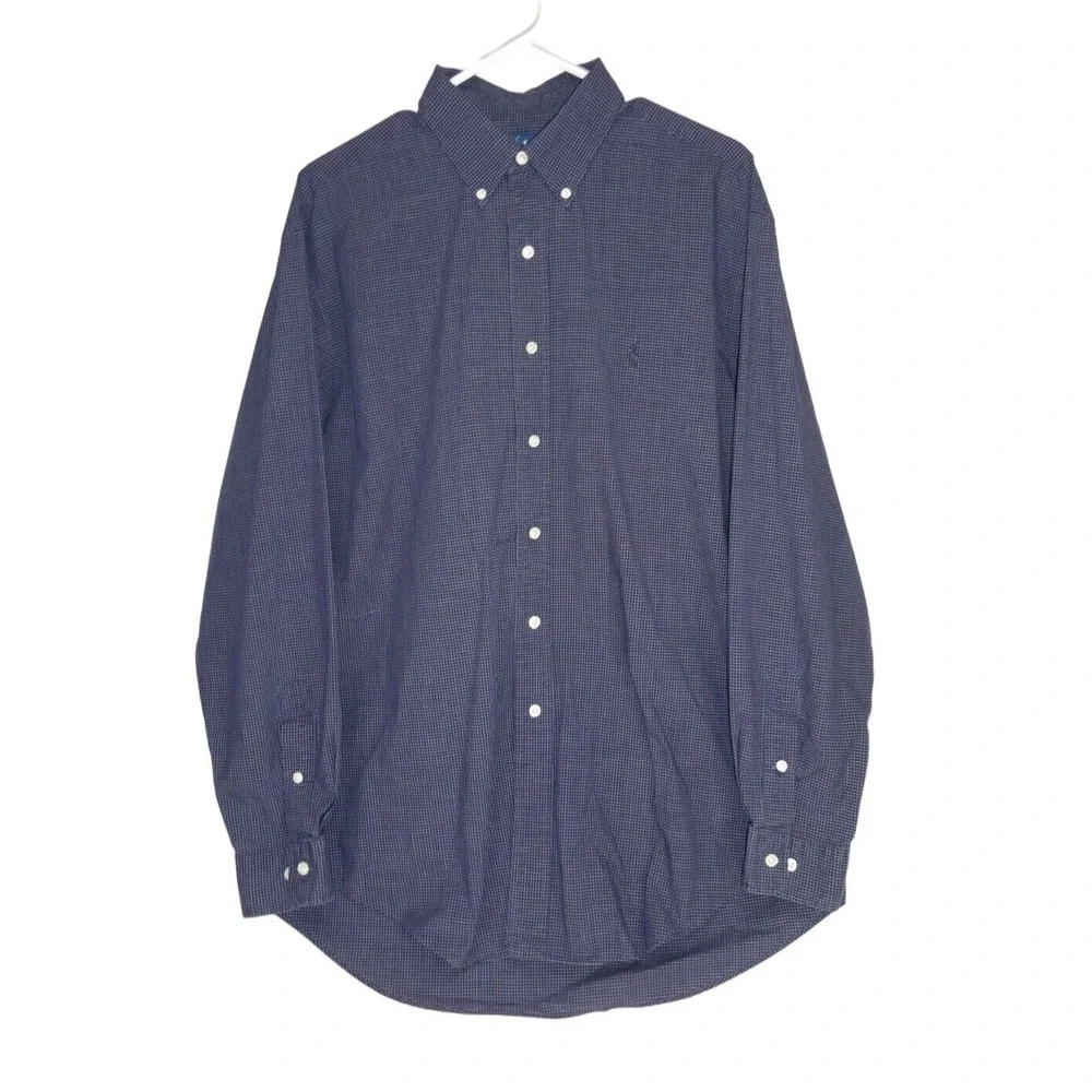 Ralph Lauren‎ Yarmouth Shirt Size 16 34/35 Navy Blue Check Long Sleeve Pony